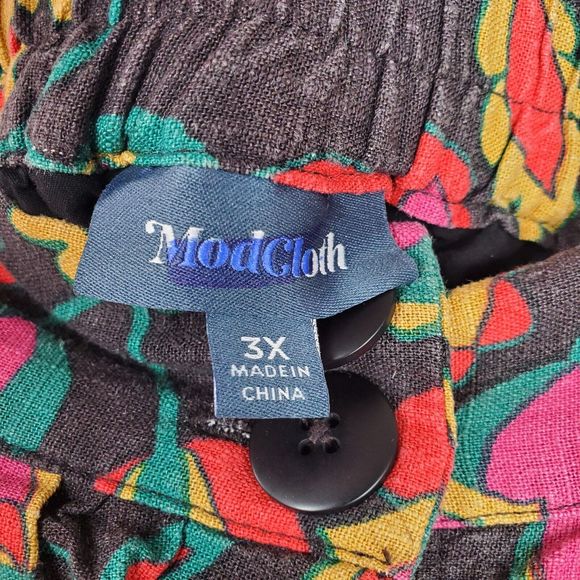 ModCloth Black Red Pink Floral Lined Rayon Linen Button Front Skirt Sz 3X - Picture 3 of 5